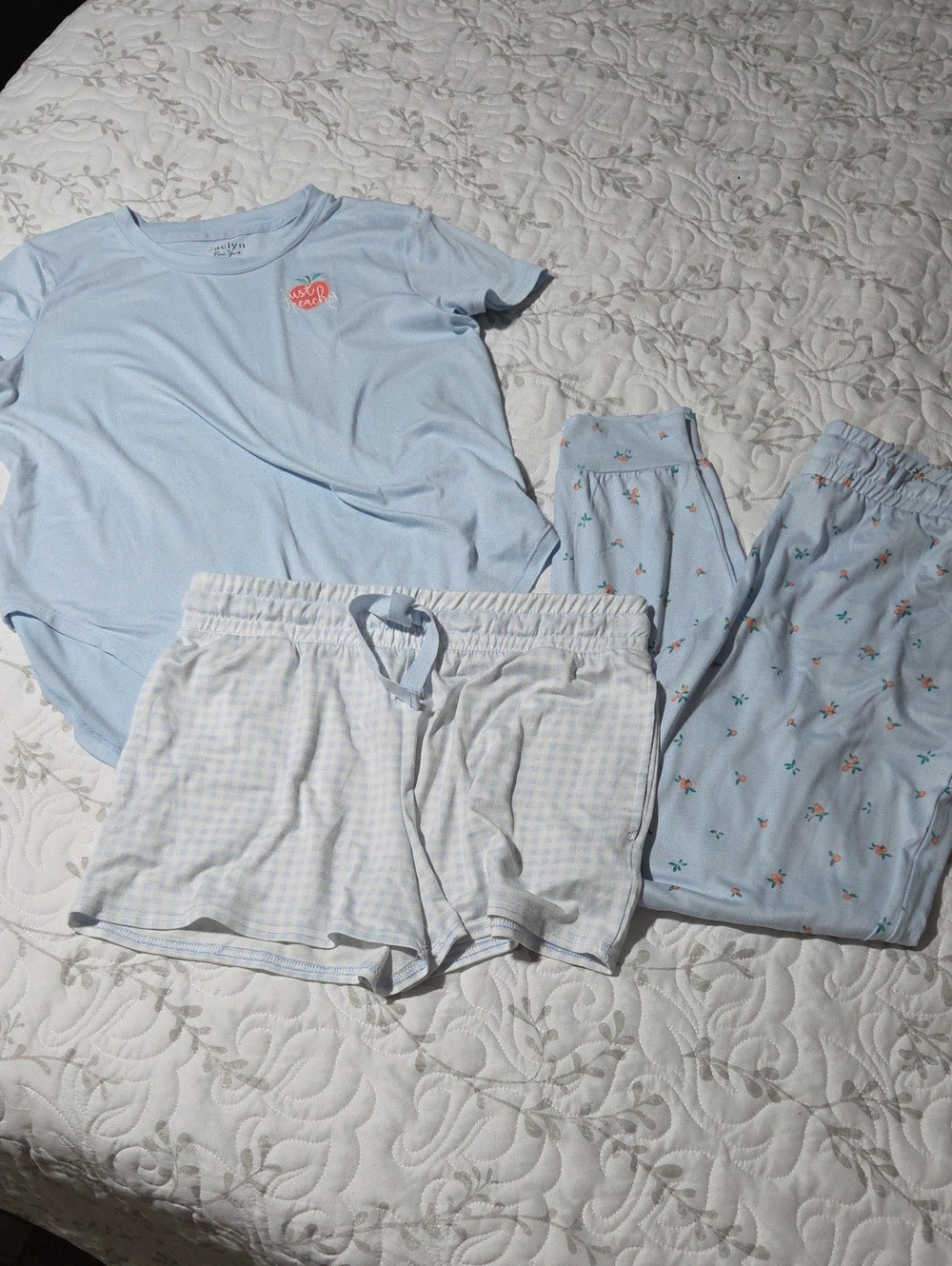Cozy/Soft/Comfy Light Blue "Just Peachy" Women's 3 Pc Pajama Set